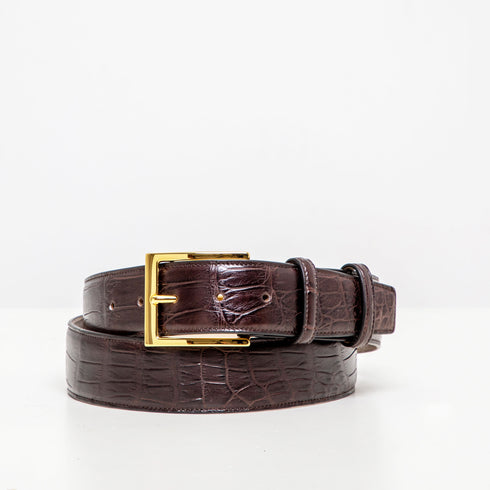 Cintura Uomo DOTTI <br>Alligatore Marrone <br> 39 mm